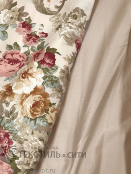 ткань Сатин Премиум  компаньон к "Индия", "Розовый букет"