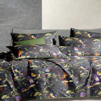 ткань Сатин Премиум "Птицы" цв.серый, цифровая печать